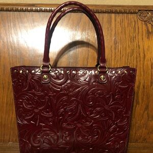 NWT-Patricia Nash-Burnished Tooled-Zancona-Tote-Maroon-$199